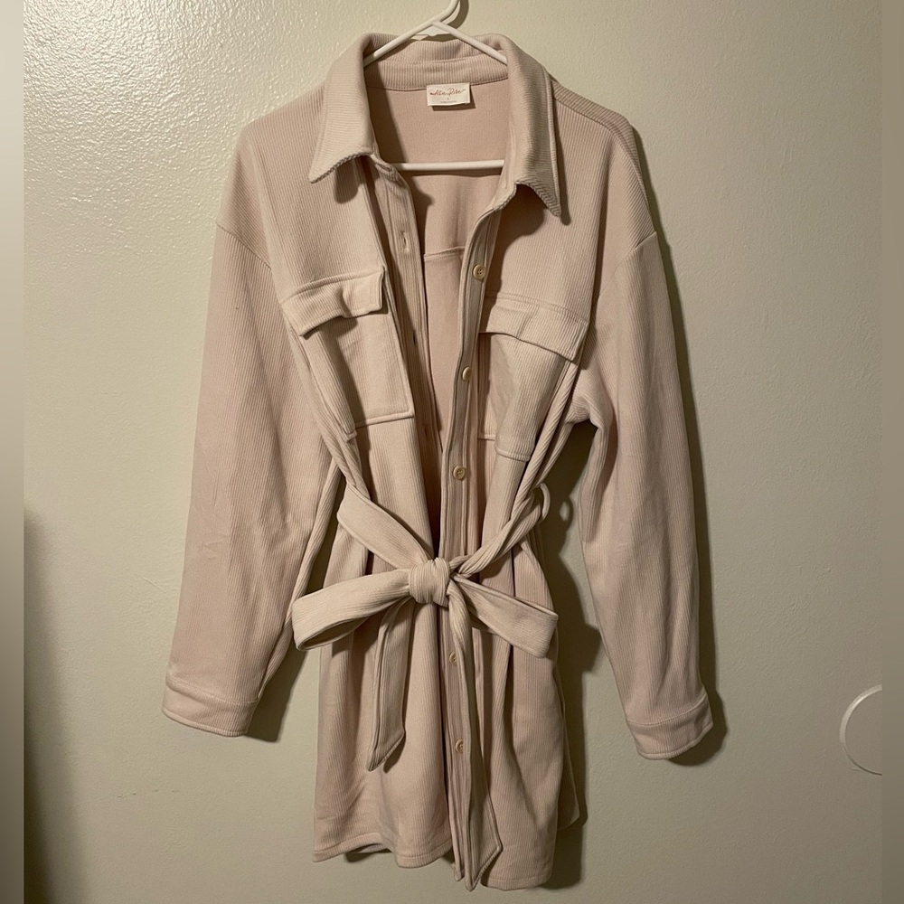 Allie Rose Button Up Shacket With Waist Tie and Pockets!
